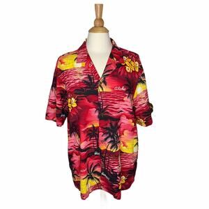 Red Hawaiian Hawaii Floral Dad Shirt Made In Hawaii Beach Tropical T3